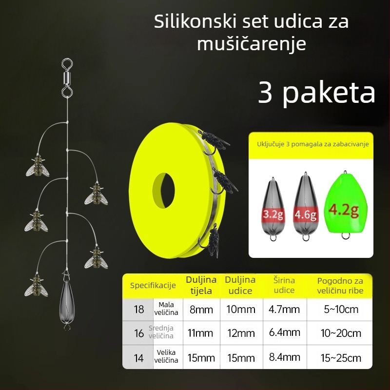 Set žičanih udica za muhe, 16 udica, anti-zamotavanje, Caddis mamac