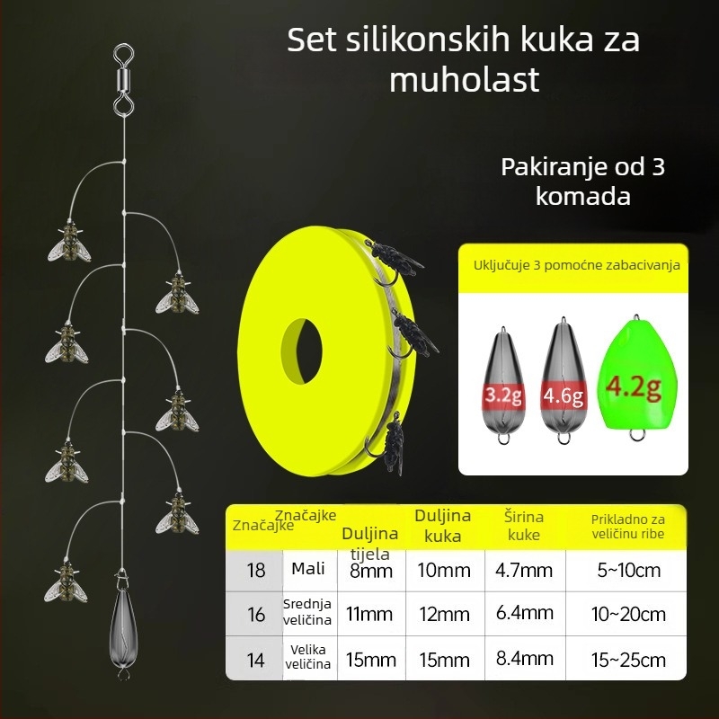 Set žičanih udica za muhe, 16 udica, anti-zamotavanje, Caddis mamac