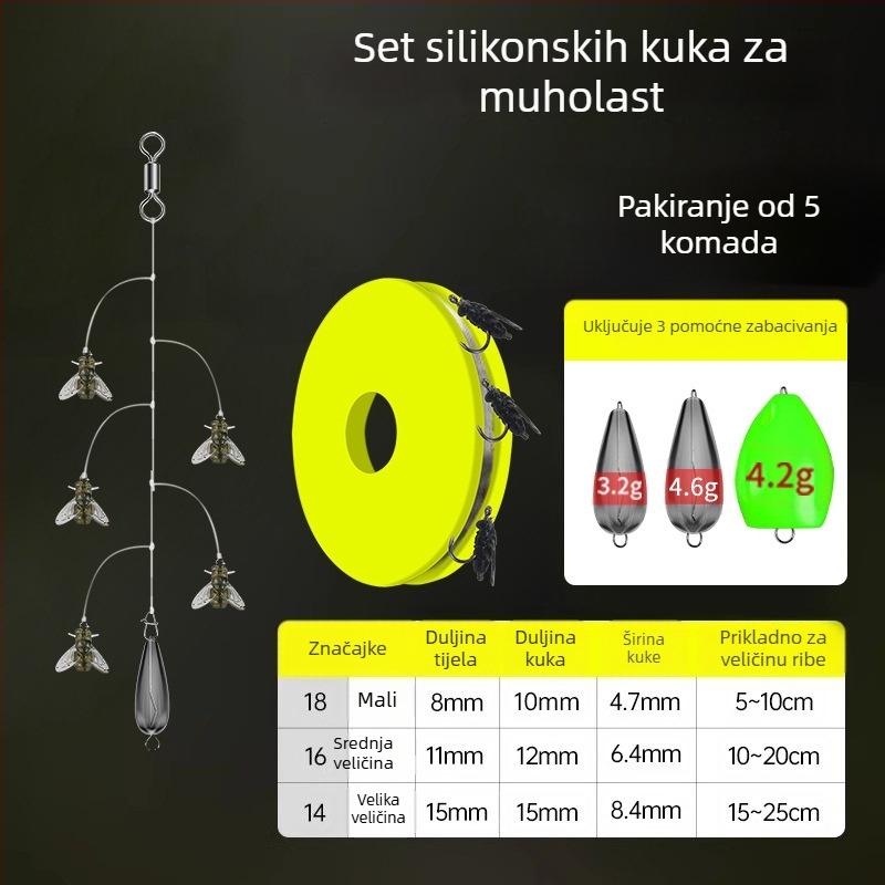 Set žičanih udica za muhe, 16 udica, anti-zamotavanje, Caddis mamac