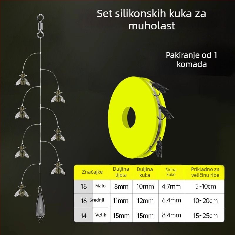 Set žičanih udica za muhe, 16 udica, anti-zamotavanje, Caddis mamac