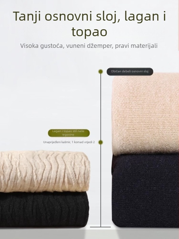 Ženski vuneni pleteni džemper – elegantan polu-visoki ovratnik, naglašena linija struka, dugi rukavi, tanko pletivo