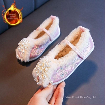 Hanfu ručno tkanje cipele za žene, etnički stil, izvezeni pamučni gornji dio, slip-on, uzdignut vrh prsta, ravne kvadratne pete