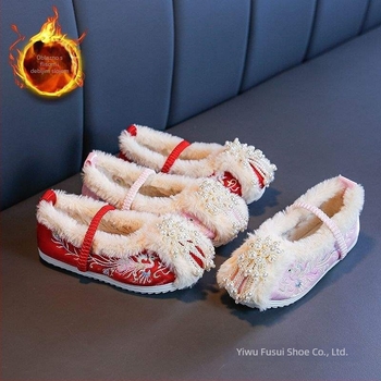 Hanfu ručno tkanje cipele za žene, etnički stil, izvezeni pamučni gornji dio, slip-on, uzdignut vrh prsta, ravne kvadratne pete