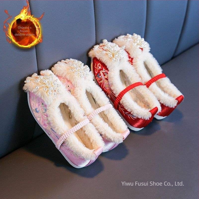 Hanfu ručno tkanje cipele za žene, etnički stil, izvezeni pamučni gornji dio, slip-on, uzdignut vrh prsta, ravne kvadratne pete