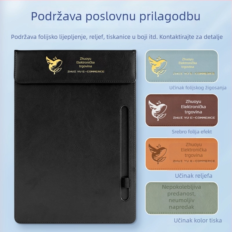 Kožna magnetska mapa s A4 držačem, 5 mm pločom i otiskom logotipa – prilagodljivo