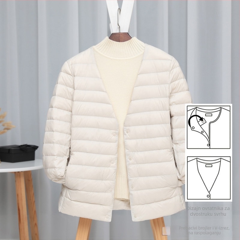 Ženska down jakna, slim-fit fason, materijal: najlon, punilo: bijelo pačje perje, udio perja 50%, ovratnik s rubom u stilu wood-ear edge