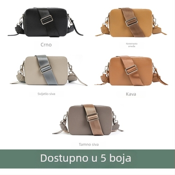 Ženska crossbody torbica od kože prvog sloja, prava koža, gradski minimalistički stil, vodoravni kvadratni oblik, zatvarač na zip