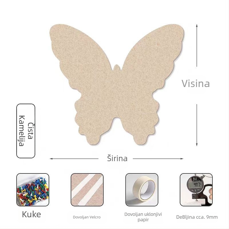 3D zidna naljepnica s leptirima od filca za ulazna vrata — dekorativna zidna slika za foto zid i TV pozadinu (Materijal: poliester vlakno; Funkcije: otporan na vlagu, protiv moljaca, protiv prljavštine, otporan na plijesan)