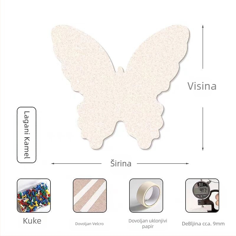 3D zidna naljepnica s leptirima od filca za ulazna vrata — dekorativna zidna slika za foto zid i TV pozadinu (Materijal: poliester vlakno; Funkcije: otporan na vlagu, protiv moljaca, protiv prljavštine, otporan na plijesan)