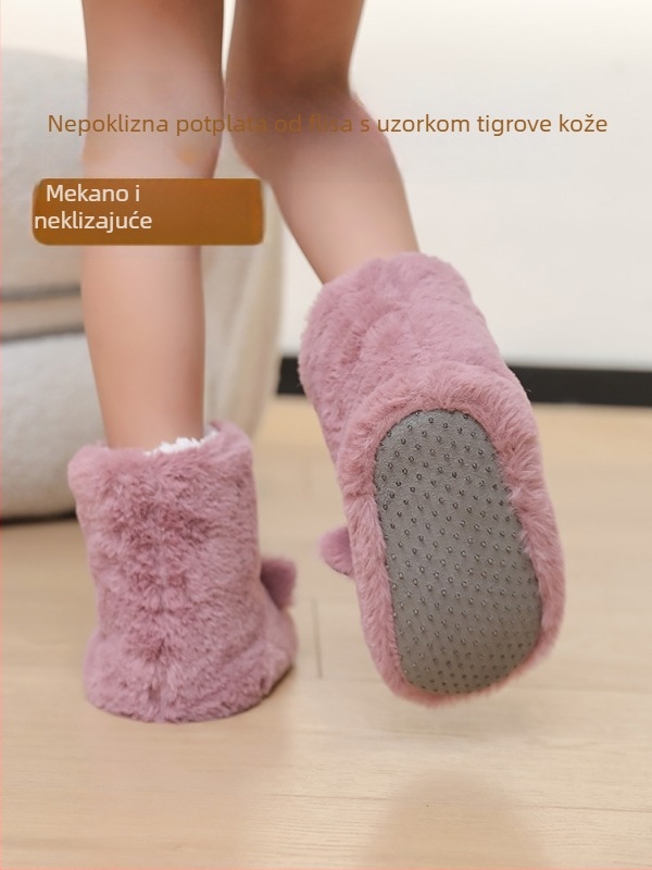 Dječje podne čarape za unutarnju upotrebu, s flis podstavom, debele, protuklizne, poliester