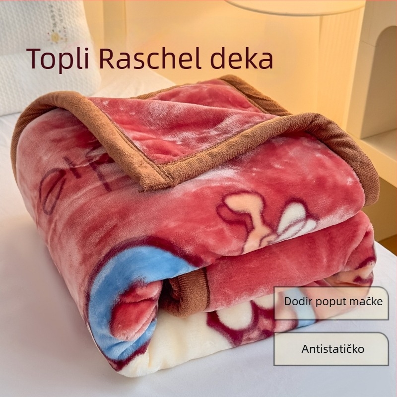 Raschel pliš deka, crtani uzorak, za sve sezone, za uzrast 1–12 godina, težina 1500–2000 g, fakultetski stil