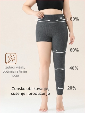 Ženske leggings od pamuka s flis unutarnjom podstavom, prugasti uzorak, visokim pasom, punom dužinom, pamuk-elastan tkanina