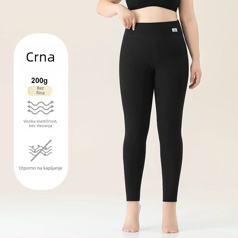 Ženske leggings od pamuka s flis unutarnjom podstavom, prugasti uzorak, visokim pasom, punom dužinom, pamuk-elastan tkanina