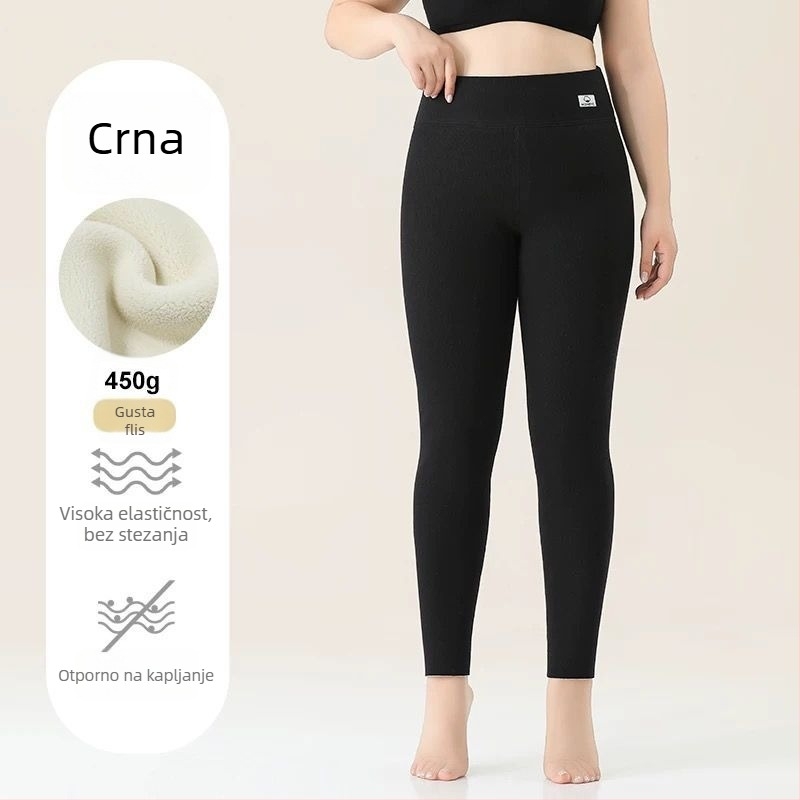 Ženske leggings od pamuka s flis unutarnjom podstavom, prugasti uzorak, visokim pasom, punom dužinom, pamuk-elastan tkanina