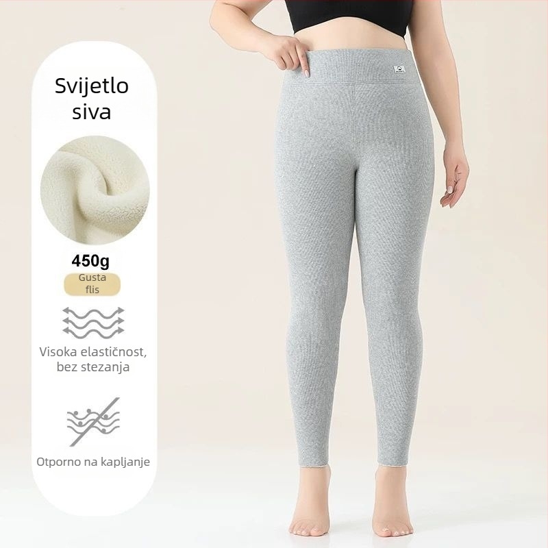 Ženske leggings od pamuka s flis unutarnjom podstavom, prugasti uzorak, visokim pasom, punom dužinom, pamuk-elastan tkanina