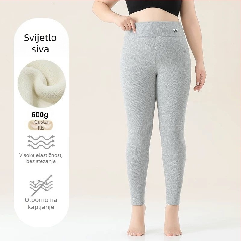 Ženske leggings od pamuka s flis unutarnjom podstavom, prugasti uzorak, visokim pasom, punom dužinom, pamuk-elastan tkanina