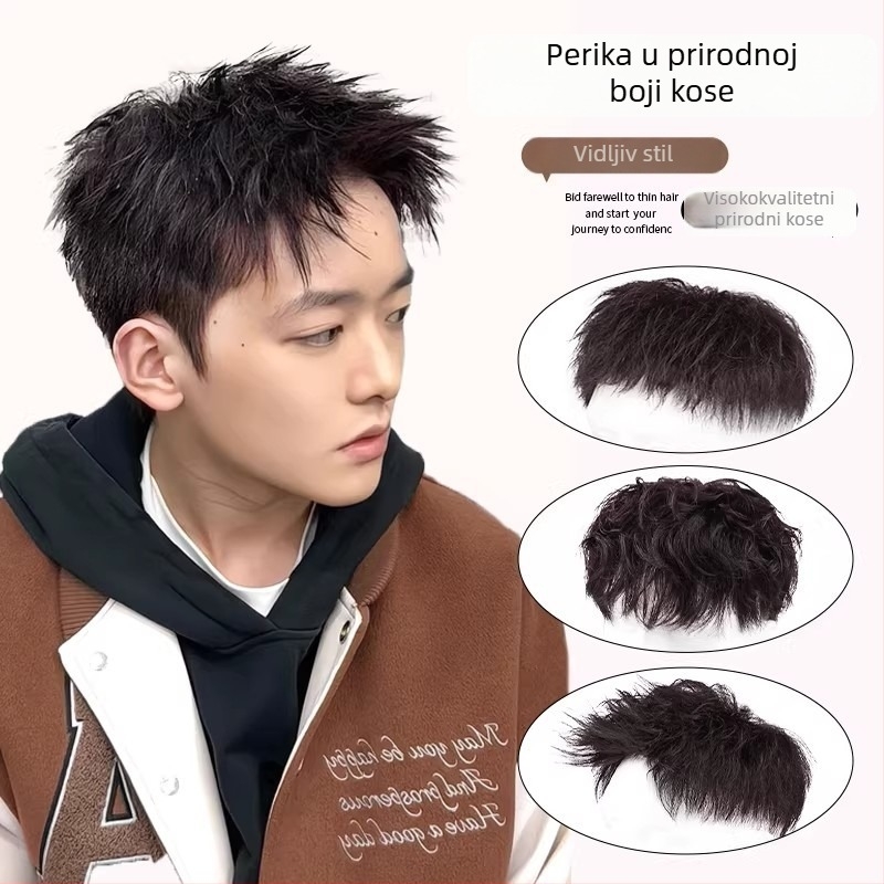Muška perika – patch za vrh kose, stvarna ljudska kosa, polu ručno pletenje, može se bojiti, model Hair Patch