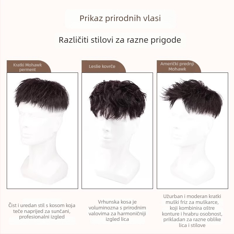 Muška perika – patch za vrh kose, stvarna ljudska kosa, polu ručno pletenje, može se bojiti, model Hair Patch
