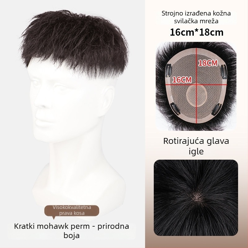 Muška perika – patch za vrh kose, stvarna ljudska kosa, polu ručno pletenje, može se bojiti, model Hair Patch