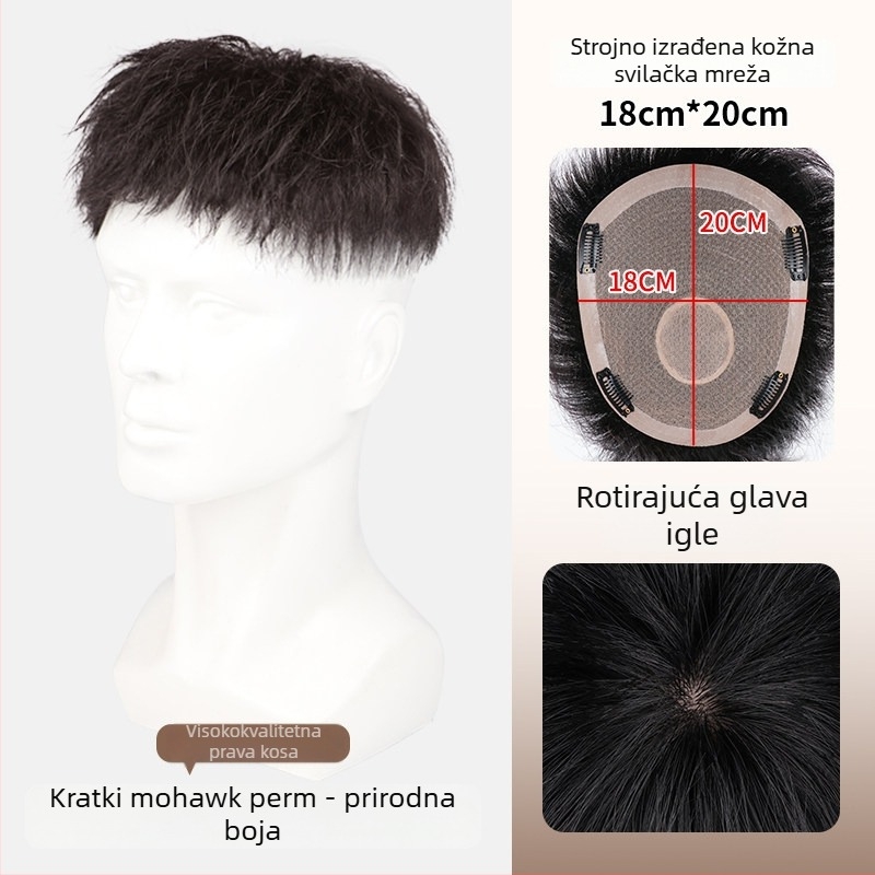 Muška perika – patch za vrh kose, stvarna ljudska kosa, polu ručno pletenje, može se bojiti, model Hair Patch
