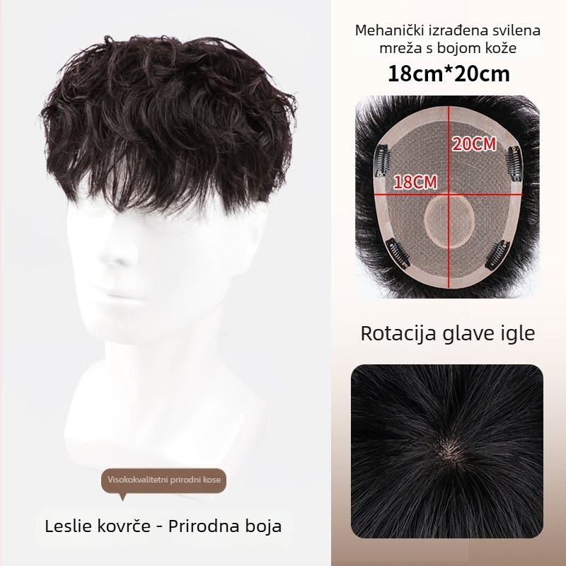 Muška perika – patch za vrh kose, stvarna ljudska kosa, polu ručno pletenje, može se bojiti, model Hair Patch