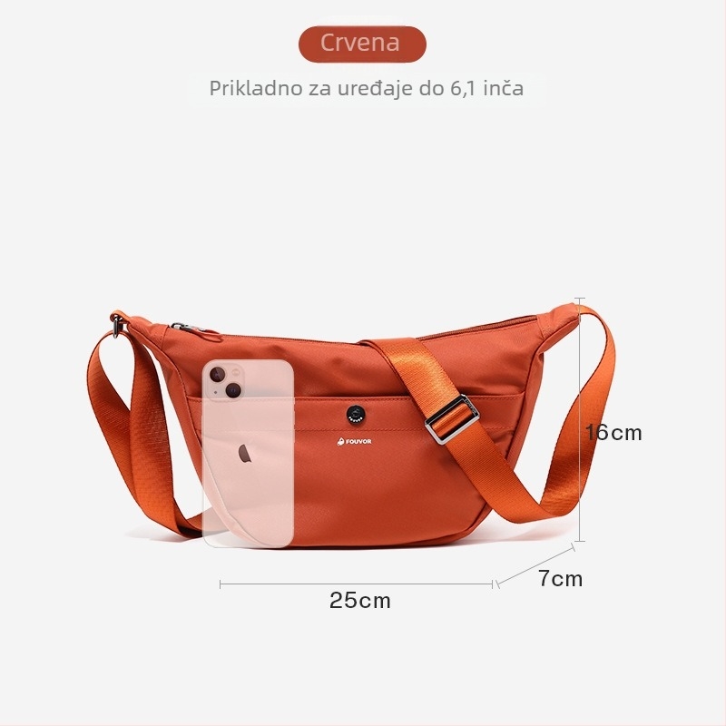 Ženska crossbody torba — gradski stil, dumpling oblik, zatvaranje zipom, Oxford platno, poliester podstava.