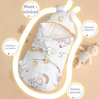 Sleep Sack za novorođenče – vanjski materijal 95% pamuk, punilo pamuk, uzorak životinja/crtanih likova, sigurnosna Klasa A, za ljeto i proljeće
