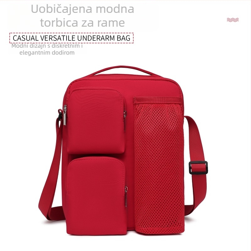 HDWISS crossbody torba s više džepova, poliester, zatvaranje na zip, vodoravni kvadratni oblik, laminirano unutarnje
