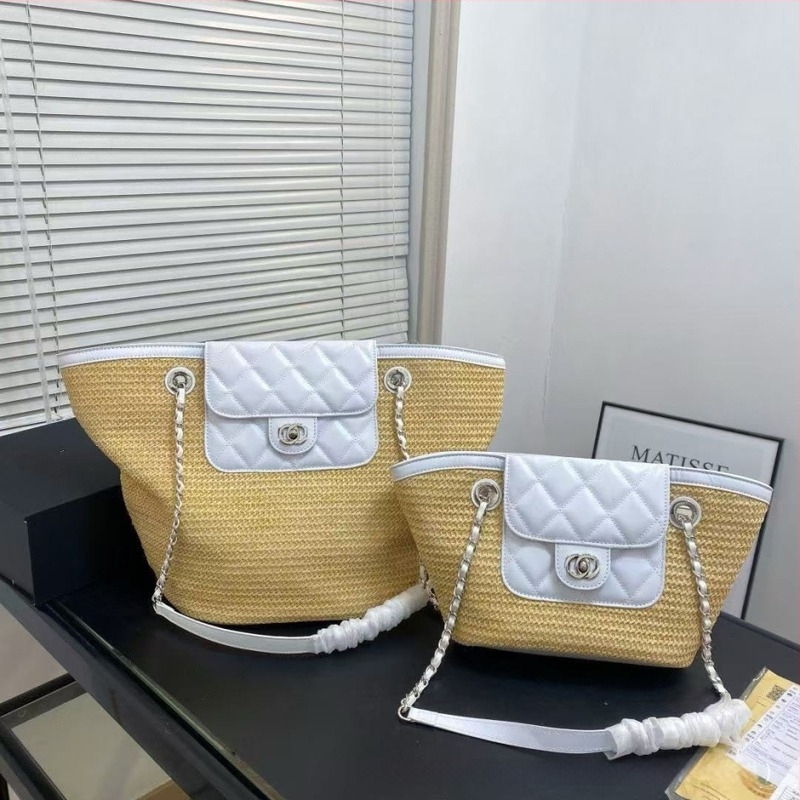 Torba Tote od pletene slamice, velika kapaciteta, unisex stil, horizontalni kvadratni oblik, pretinac za mobitel, dvostruke naramenice