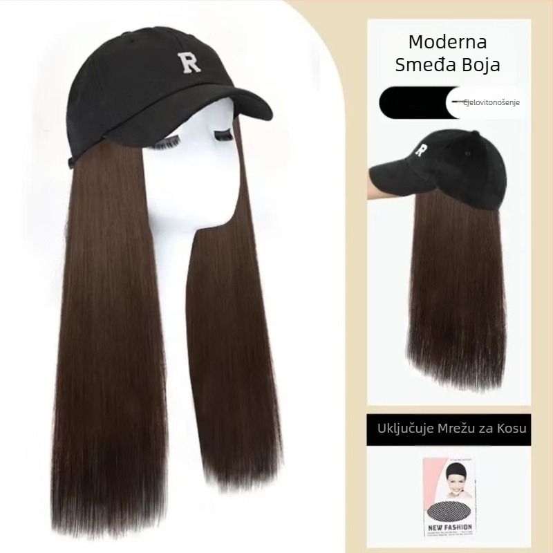Perika s kapom za žene — duga kovrčava kosa, prirodan stil, proteinska svila, bez šiške, kapom integrirana perika, nije moguće bojati ili trajna, pogodno za sve tonove kože