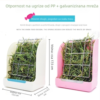 Krmilica za travu za zečeve, činčile i glodavce — vanjska, s oprugom, protiv rasipanja, protiv paše