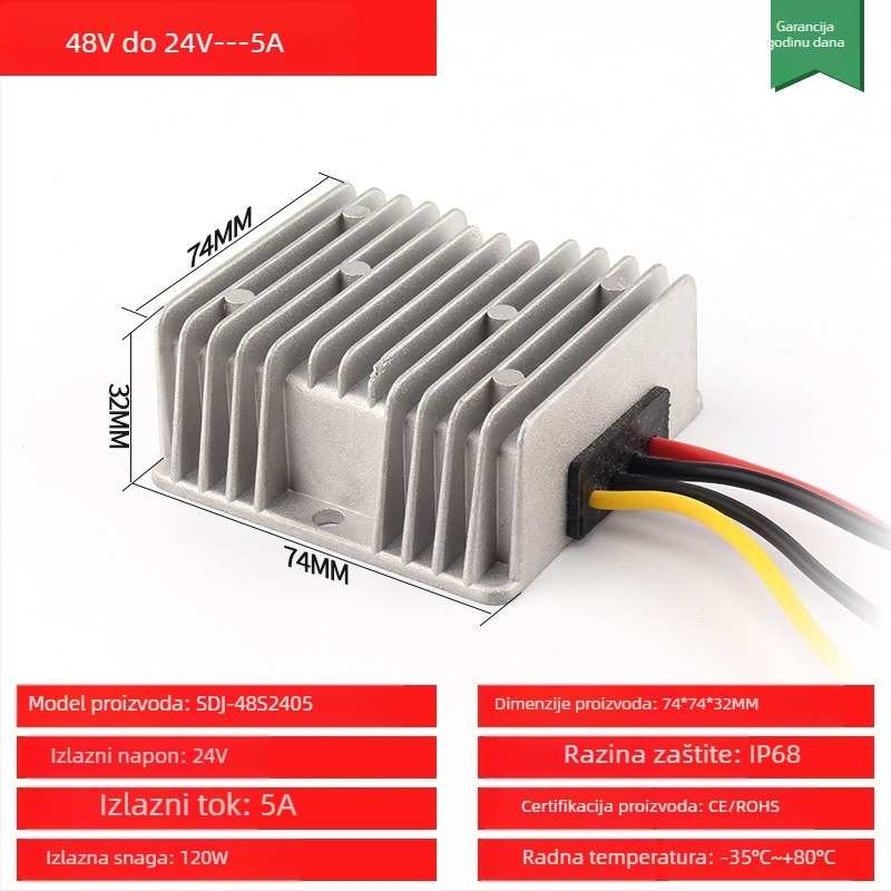 DC-DC buck-boost pretvarač 48V ulaz, 12V izlaz, do 30A, 350W, IP68, PWM upravljanje