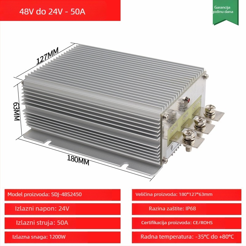DC-DC buck-boost pretvarač 48V ulaz, 12V izlaz, do 30A, 350W, IP68, PWM upravljanje