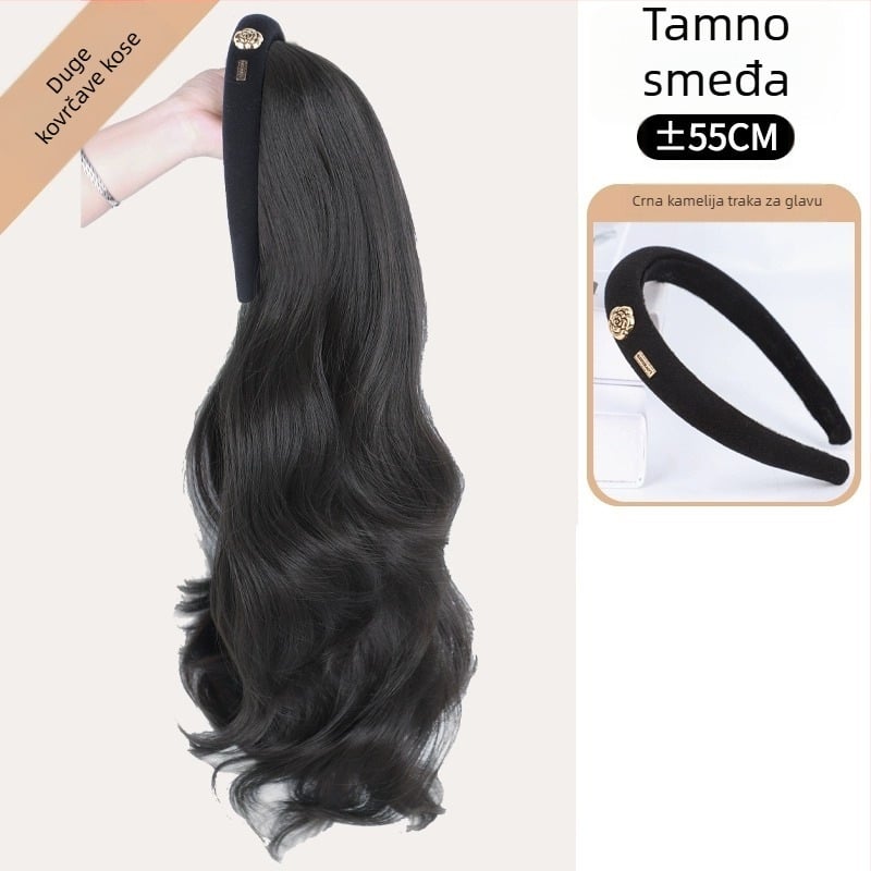 Perika s Camellia trakom – valovito vodne kovrče, uklonjiva Camellia trak, U-oblik pokrivanje pola glave, vlakna otporna na visoke temperature, prirodan izgled