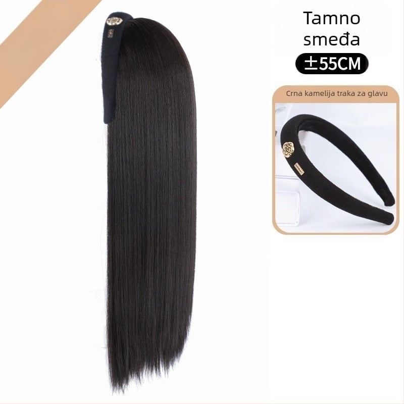 Perika s Camellia trakom – valovito vodne kovrče, uklonjiva Camellia trak, U-oblik pokrivanje pola glave, vlakna otporna na visoke temperature, prirodan izgled