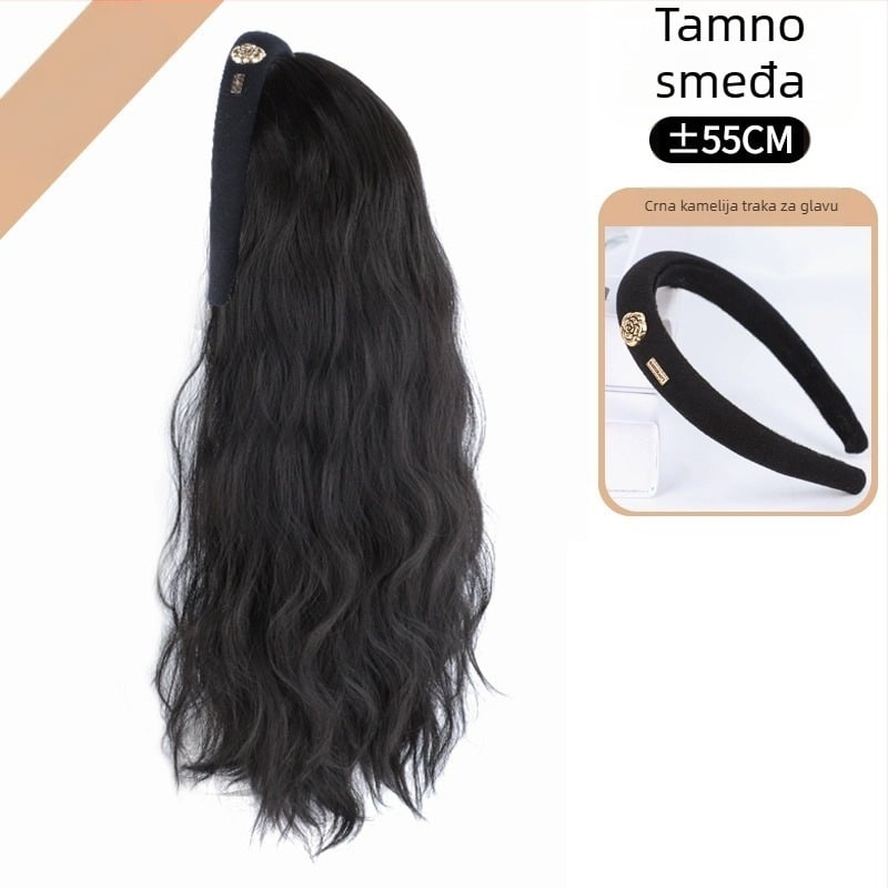 Perika s Camellia trakom – valovito vodne kovrče, uklonjiva Camellia trak, U-oblik pokrivanje pola glave, vlakna otporna na visoke temperature, prirodan izgled