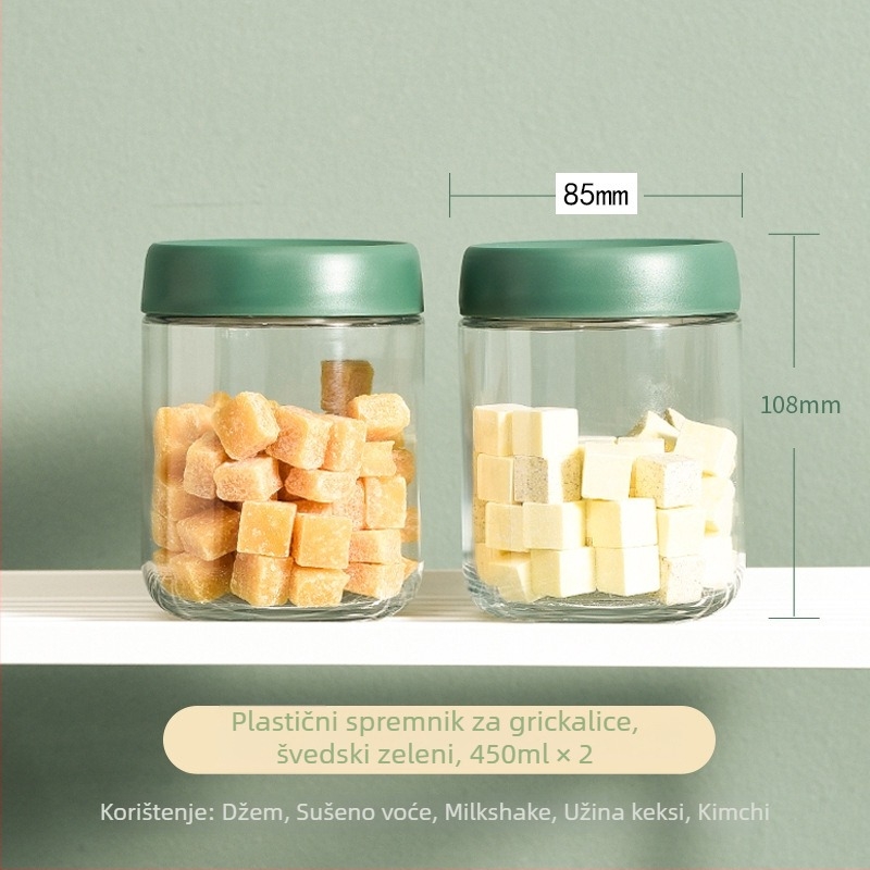 Staklene zatvorene posude za čuvanje hrane, male okrugle kuhinjske posude, ispod 300 ml, moderni minimalistički stil.