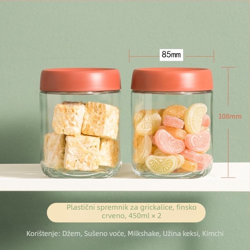 Staklene zatvorene posude za čuvanje hrane, male okrugle kuhinjske posude, ispod 300 ml, moderni minimalistički stil.