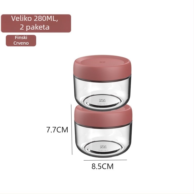 Staklene zatvorene posude za čuvanje hrane, male okrugle kuhinjske posude, ispod 300 ml, moderni minimalistički stil.