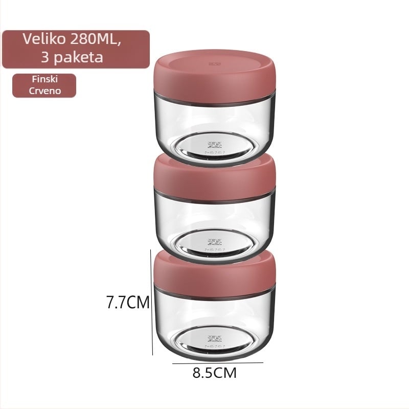 Staklene zatvorene posude za čuvanje hrane, male okrugle kuhinjske posude, ispod 300 ml, moderni minimalistički stil.