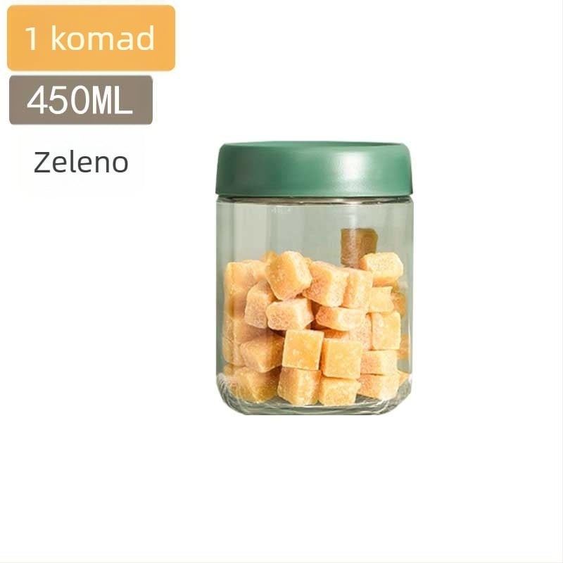 Staklene zatvorene posude za čuvanje hrane, male okrugle kuhinjske posude, ispod 300 ml, moderni minimalistički stil.