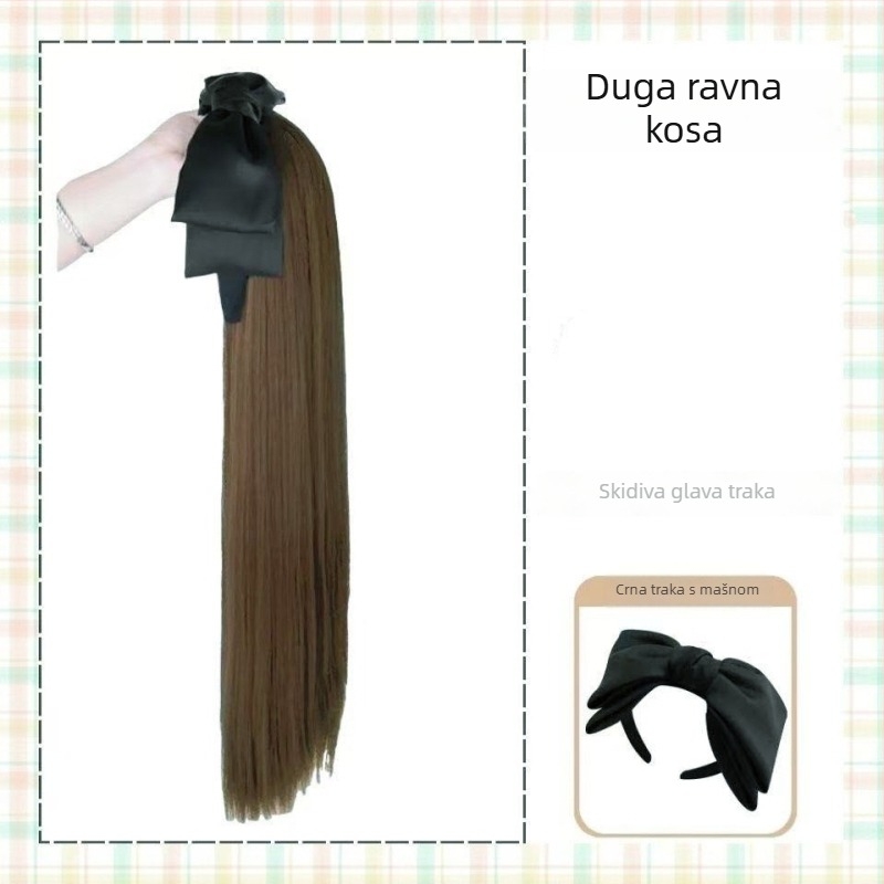 Perika s trakom za glavu, duga kosa, jedan komad, odvojiva polovica glave dizajn, mat svilenkasta kosa, fringe ravna ili nagnuta