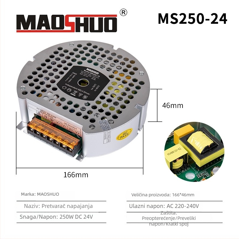 24V LED trak napajanje, prekidno, IP20, učinkovitost 92%