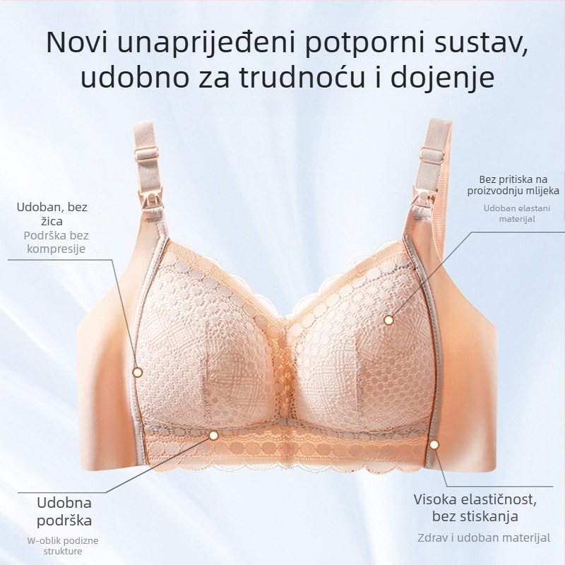 Grudnjak za dojenje s čipkom, stražnje četiri reda kopči, bez punih košarica, najlon materijal