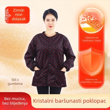 Korejskog stila pregača s rukavima od kristalnog velura, otporna na mrlje radna odjeća, uzorak krug/srce