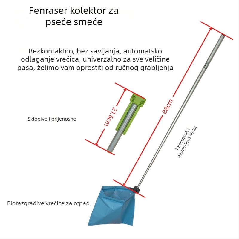 Sklopivi čistač psećih izmeta, automatska funkcija, plastični, s vrećom