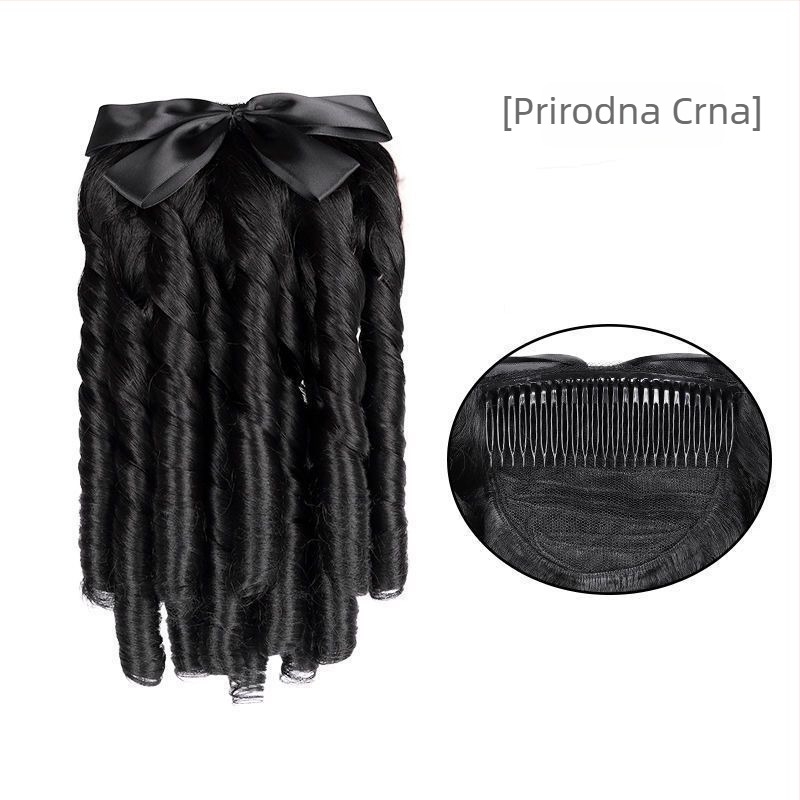 Dječja perika s repom, Yueying OEM, vlakna otporna na visoku temperaturu, stil Republike Kine, palača retro, cheongsam stil, simulirana mašna, rimske kovrče