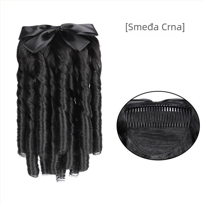 Dječja perika s repom, Yueying OEM, vlakna otporna na visoku temperaturu, stil Republike Kine, palača retro, cheongsam stil, simulirana mašna, rimske kovrče