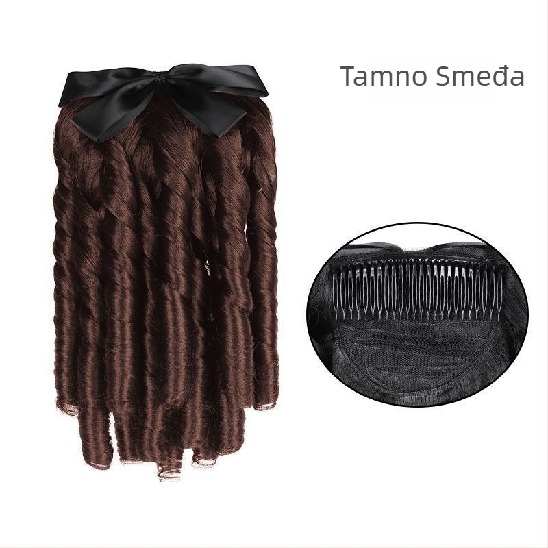 Dječja perika s repom, Yueying OEM, vlakna otporna na visoku temperaturu, stil Republike Kine, palača retro, cheongsam stil, simulirana mašna, rimske kovrče