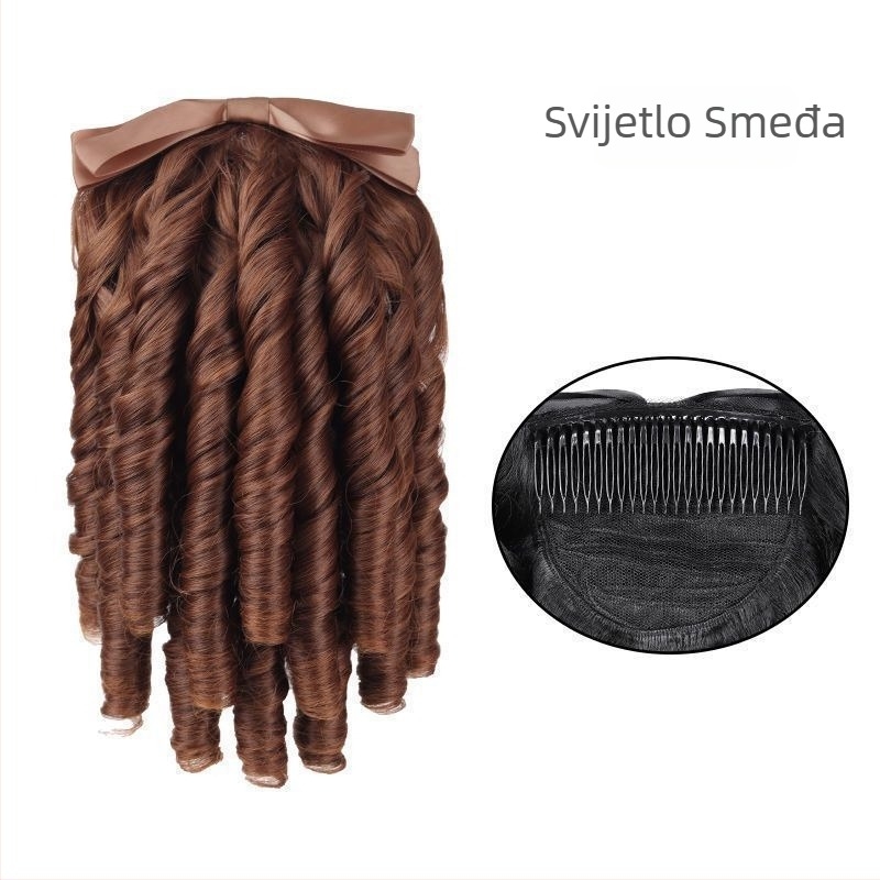 Dječja perika s repom, Yueying OEM, vlakna otporna na visoku temperaturu, stil Republike Kine, palača retro, cheongsam stil, simulirana mašna, rimske kovrče